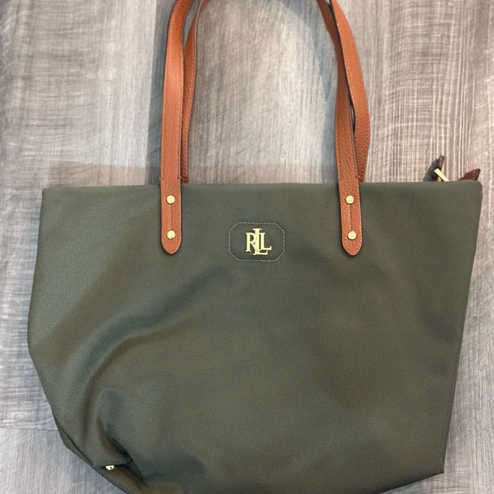 Lauren Ralph Lauren Green and Brown Tote Bag